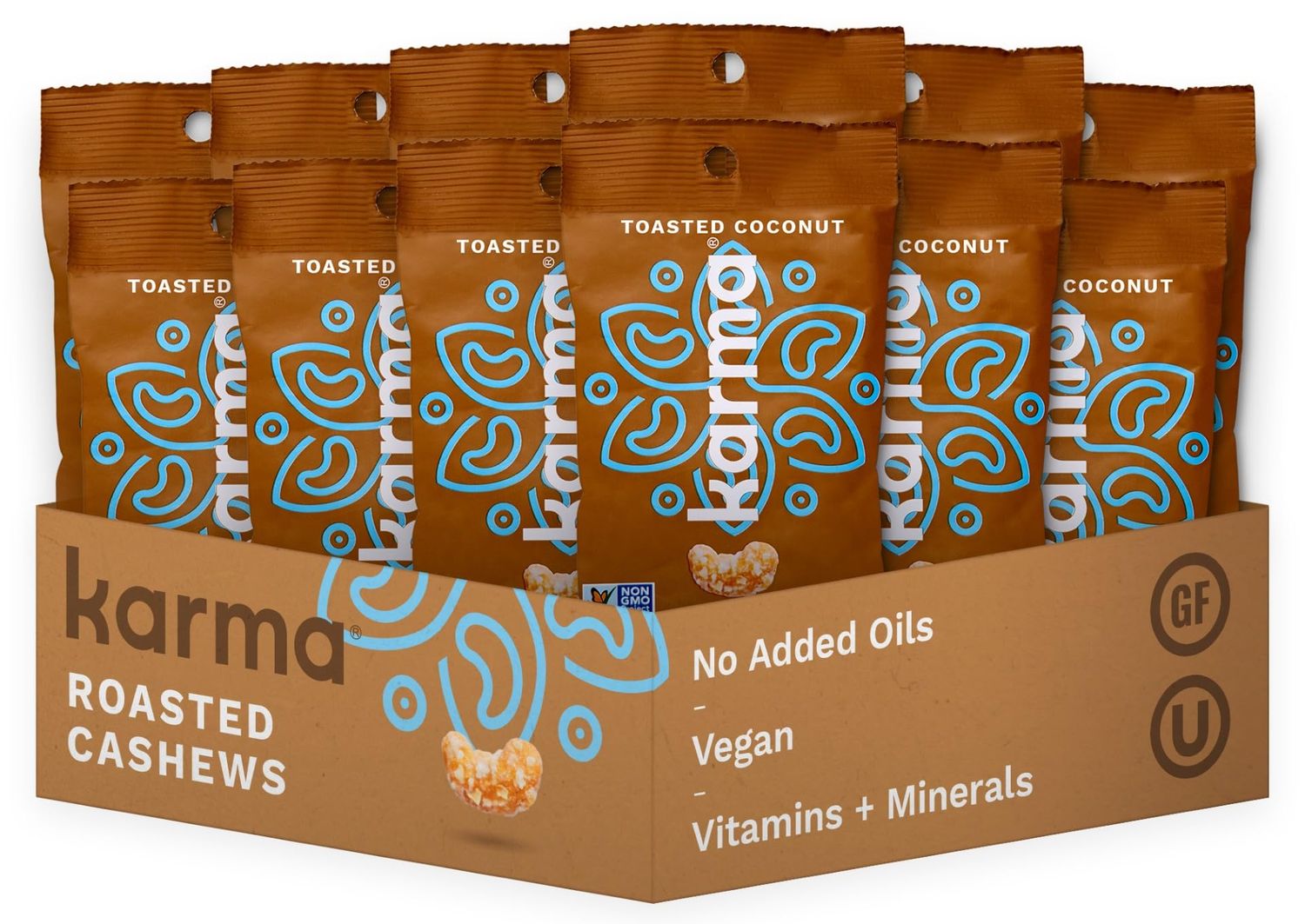 Toasted Coconut Cashews by Karma Nuts, Whole, Sweet, Roasted, Vegan, Gluten Free, Low Net Carb, Natural, Everyday Nut Snack, 1.5 Ounce (12 Snack Packs)