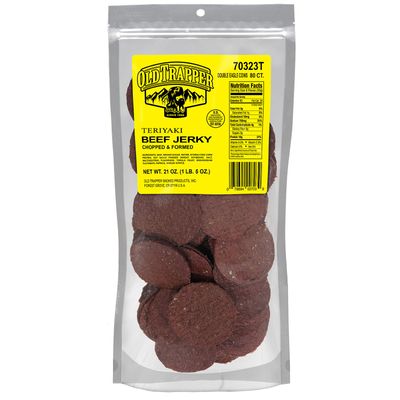 Old Trapper Double Eagle Beef Jerky, Teriyaki Flavor, 21oz. 80-Count Package, Natural Wood Smoked Meat Snacks, 10 Grams of Protein and 80 Calories per Serving (Pack of One)