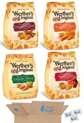 Werthers Fall Caramel Snack Peak Variety Gift Box - Cinnamon CrÃ¨me, Pumpkin Spice, Caramel Apple, and Maple Creme