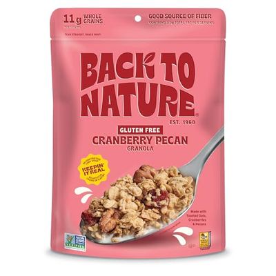 Back to Nature Granola Cereal - Gluten Free, Non-GMO, Plant Based Snacks made with Whole Grain Rolled Oats - Cranberry Pecan, 11 Ounce