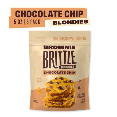 Brownie Brittle - Chocolate Chip Blondie Thin and Crispy Sweet Snacks (Pack of 6, 5 oz), Rich Gourmet Brownie Bites Dessert