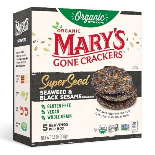 Mary&#39;s Gone Crackers Super Seed Crackers, Organic Plant Based Protein, Gluten Free, Seaweed &amp; Black Sesame, 5.5 Ounce (Pack of 1)