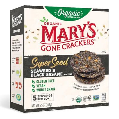 Mary&#39;s Gone Crackers Super Seed Crackers, Organic Plant Based Protein, Gluten Free, Seaweed &amp; Black Sesame, 5.5 Ounce (Pack of 1)