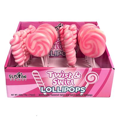 Fusion Select Twirl &amp; Swirl Pink Lollipops - Pink Candy Suckers for Buffet, Baby Shower &amp; School - Sweets for Party Favors &amp; Goodie Bags - Individually Wrapped Sweet Snacks - 24 Lollipops Per Bulk Box