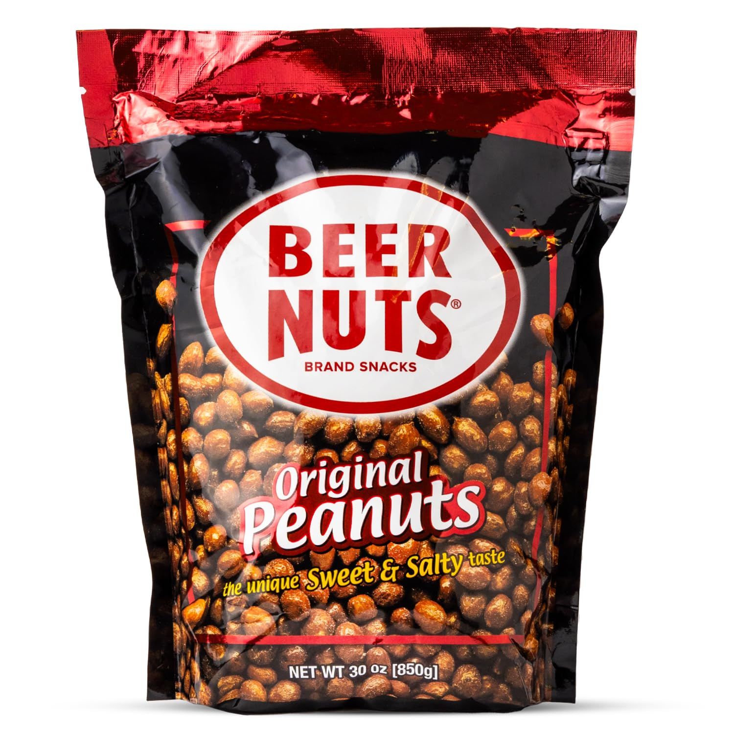 BEER NUTS Original Peanuts - Sweet &amp; Salty Bar Nuts - Gluten Free, Kosher, Low Sodium Peanut Snacks Made In The USA - 30oz Resealable Bag (Pack of 1)