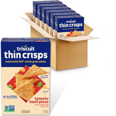 Triscuit Thin Crisps Tomato Basil Pizza Whole Grain Wheat Crackers, 6-7.1 oz Boxes