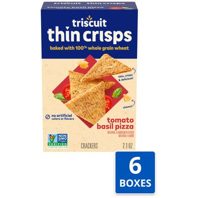 Triscuit Thin Crisps Tomato Basil Pizza Whole Grain Wheat Crackers, 6-7.1 oz Boxes