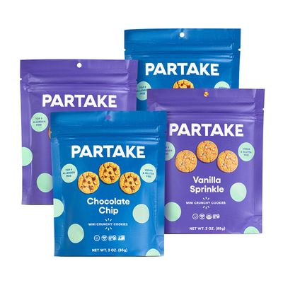Gluten Free Partake Crunchy Mini Cookies - 4 Pouch Variety Pack | Vegan | Dairy Free, Nut Free, Egg Free, Wheat Free, Soy Free | Safe School Snack