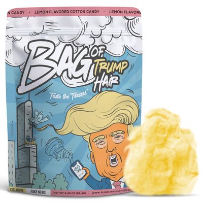 Punchy Munchies Bag of Trump Hair Cotton Candy - 3.4 oz Novelty Gag Gift for Kids, Teens - Funny Birthday Party Favor for Men, Women - White Elephant Idea for Coworkers