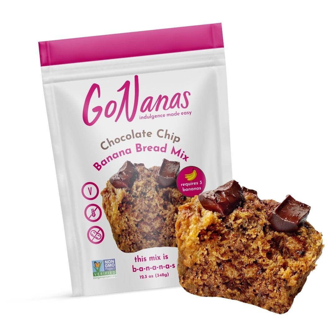 GoNanas Chocolate Chip Oat Flour Banana Bread Mix, Suitable for Plant Based Vegan Diets, Gluten Free Dairy Free Snacks, Healthy Snacks For Adults, Muffin Mix, Nut Free, Cupcakes Dessert, NON-GMO, 1pk