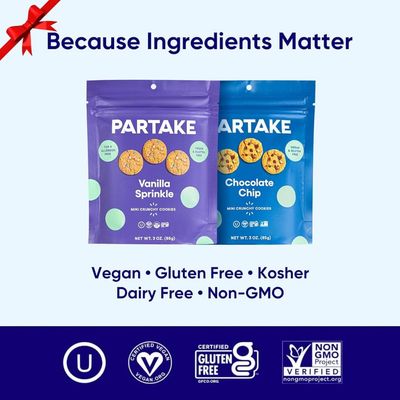 Gluten Free Partake Crunchy Mini Cookies - 4 Pouch Variety Pack | Vegan | Dairy Free, Nut Free, Egg Free, Wheat Free, Soy Free | Safe School Snack