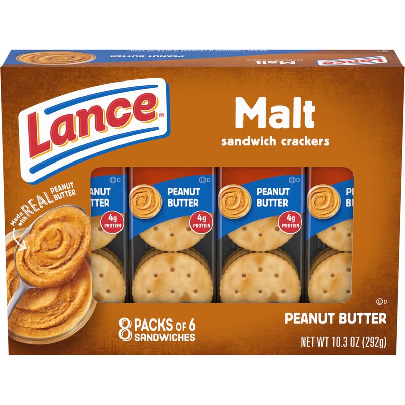 Lance Malt Real Peanut Butter Sandwich Crackers, 1.29 oz, 8 count