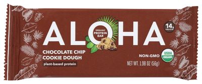 Aloha Organic Chocolate Chip Cookie Dough Protein Bars, 14g Plant-Based Protein, USDA Certified Organic, Gluten Free &amp; Non-GMO, 1.9 Oz (Pack of 12)