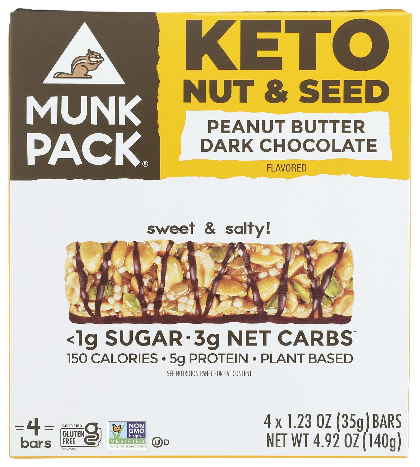 Munk Pack Keto Nut and Seed Bar Peanut Butter Dark Chocolate Flavored, 4 Pack, Non GMO, Gluten Free, Keto Friendly, 4.92 Ounce (Pack of 6)