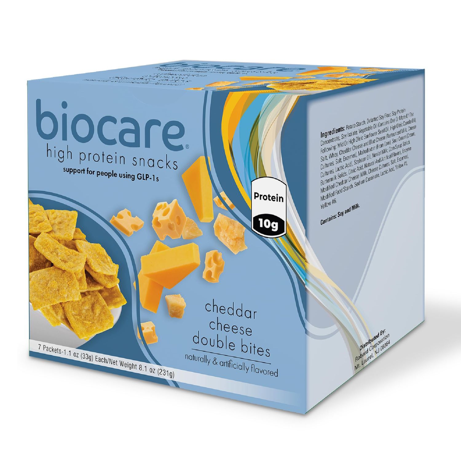Biocare High Protein Snack for GLP-1 Users, Provides 10g Essential Protein, Cheddar Cheese Double Bites, (7 Count)