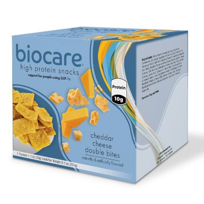Biocare High Protein Snack for GLP-1 Users, Provides 10g Essential Protein, Cheddar Cheese Double Bites, (7 Count)