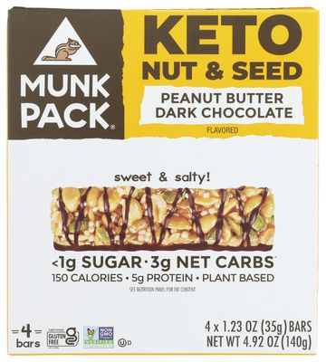 Munk Pack Keto Nut and Seed Bar Peanut Butter Dark Chocolate Flavored, 4 Pack, Non GMO, Gluten Free, Keto Friendly, 4.92 Ounce (Pack of 6)