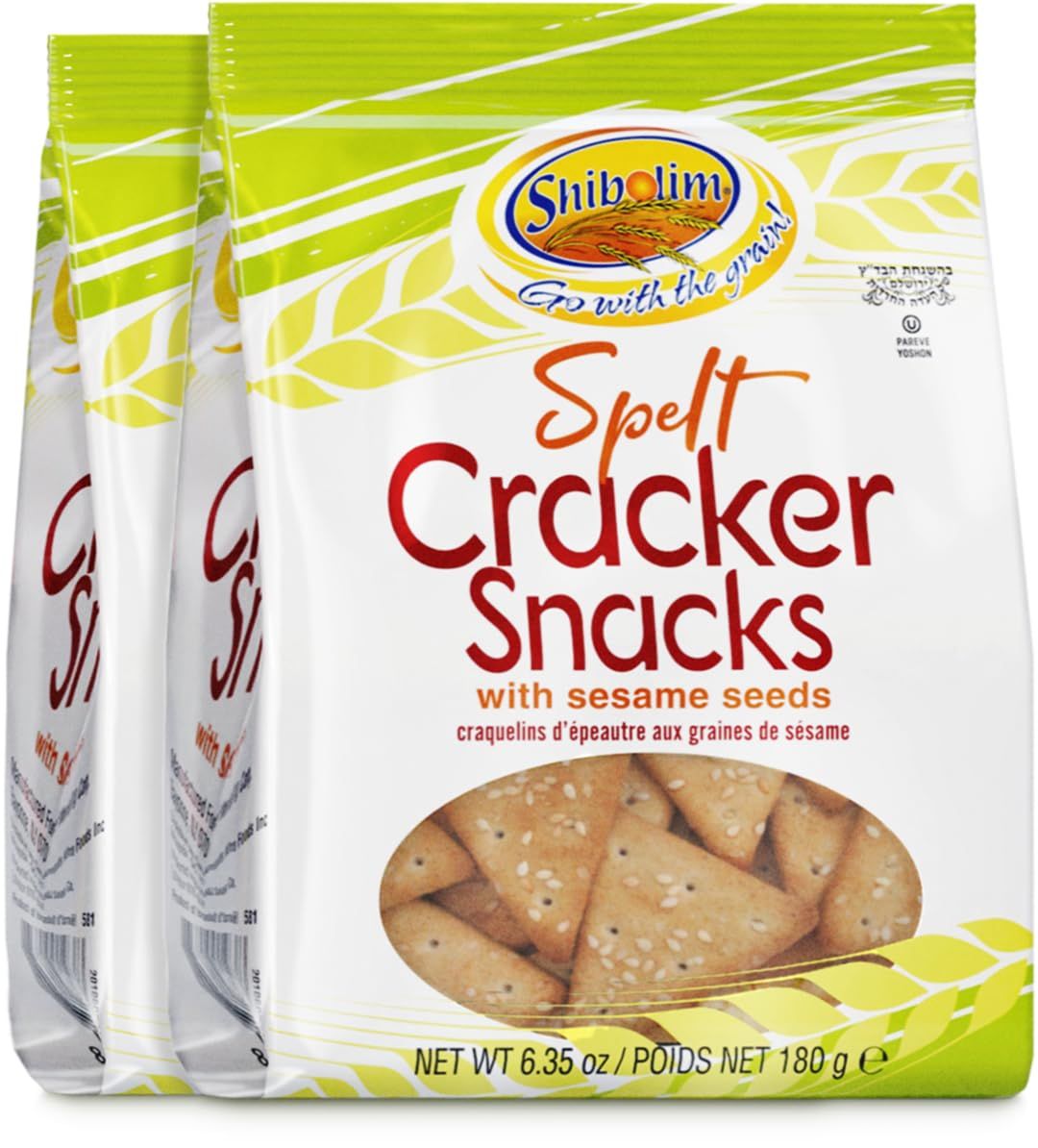 Shibolim Spelt Cracker Snacks with Sesame, 6.35oz (2 Pack) | Wholesome, Tasty &amp; Crisp Spelt Crackers, Great for Dipping &amp; Snacking