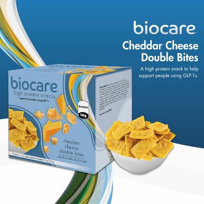 Biocare High Protein Snack for GLP-1 Users, Provides 10g Essential Protein, Cheddar Cheese Double Bites, (7 Count)