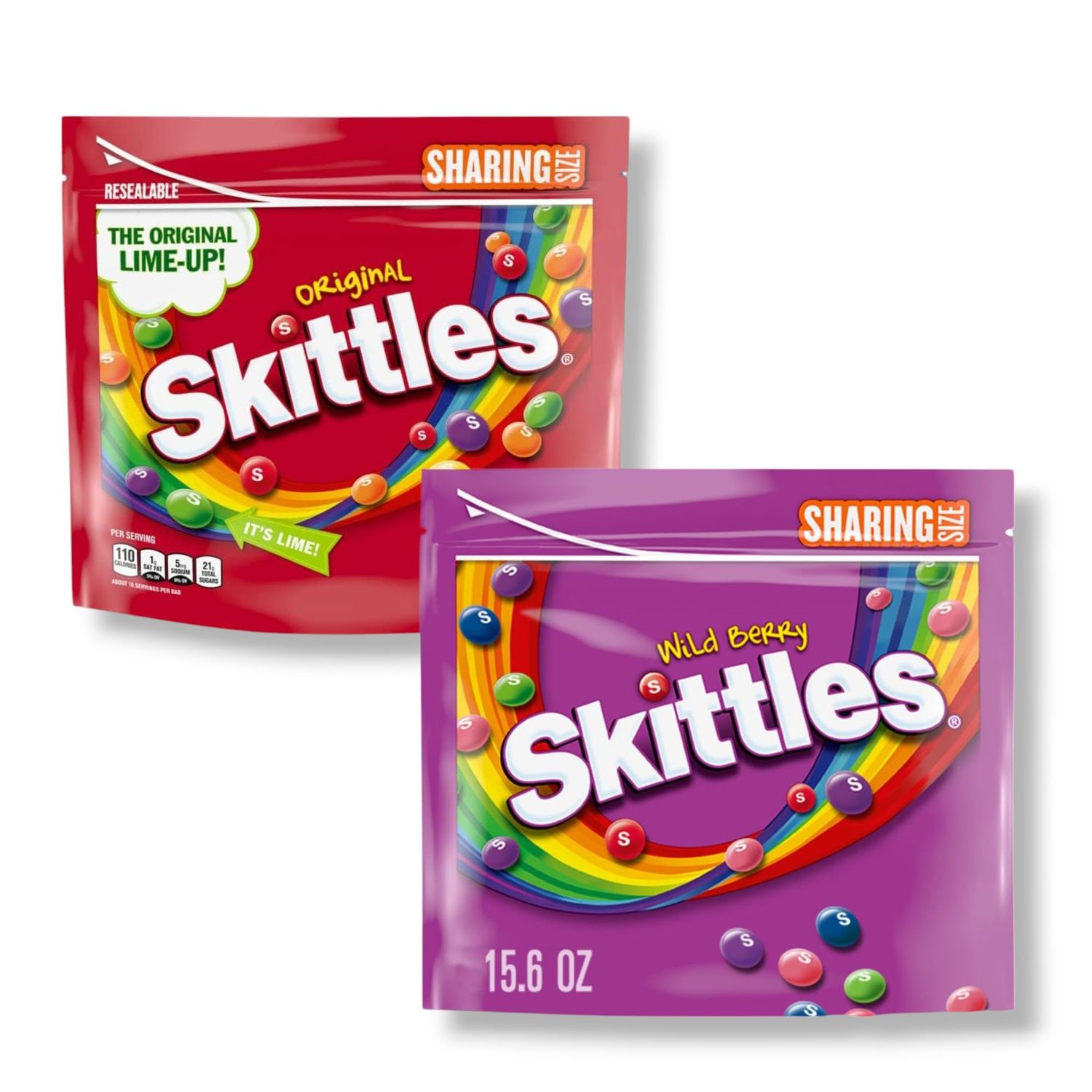 ASSORTIT X Skittles Collab Original &amp; Wild Berry Flavor Variety 2 Pack Chewable Bulk Sampler 15.6 Oz Resealable Bags American Classic Fruit Chews Unwrapped Fun Snack Treats Family Share Size