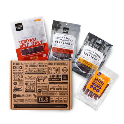 People's Choice Beef Jerky - Jerky Box - Sweet Tooth - Unique Gift for Men - Protein Snacks Military Care Package - Men Christmas Gift Ideas - Meat Snack Sampler Gift Basket - 4 Bags