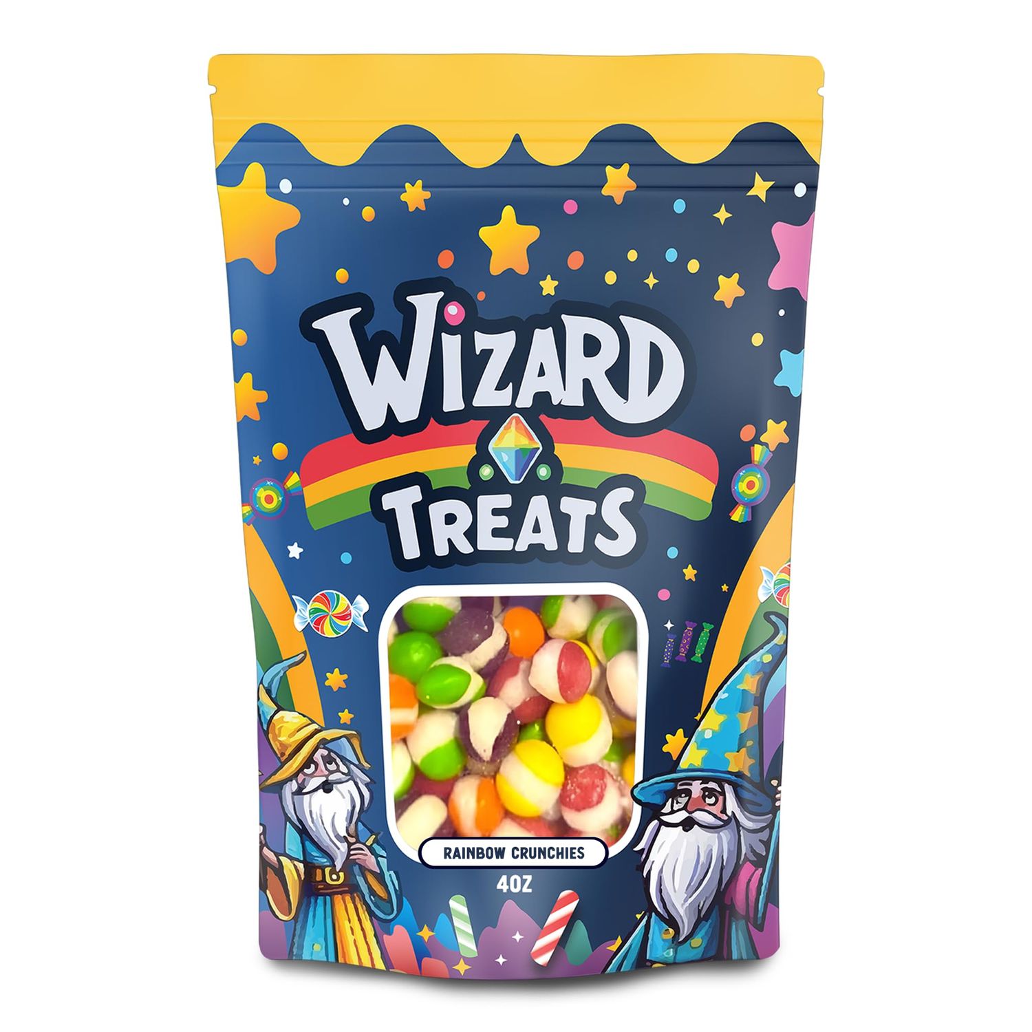 Wizard Treats Freeze Dried Candy - Rainbow Crunchies - Viral TIK TOK Candy Sweet &amp; Crunchy freeze dry candy for Snacking and Parties - 4oz
