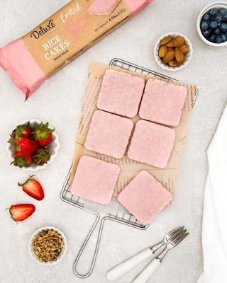 Deluxe &amp; Bla Bla Thin and Crispy Strawberry Yogurt Chocolate Rice Cakes, Kosher Certified Dairy, Gluten Free, Nuts Free Snack Pack Of 3