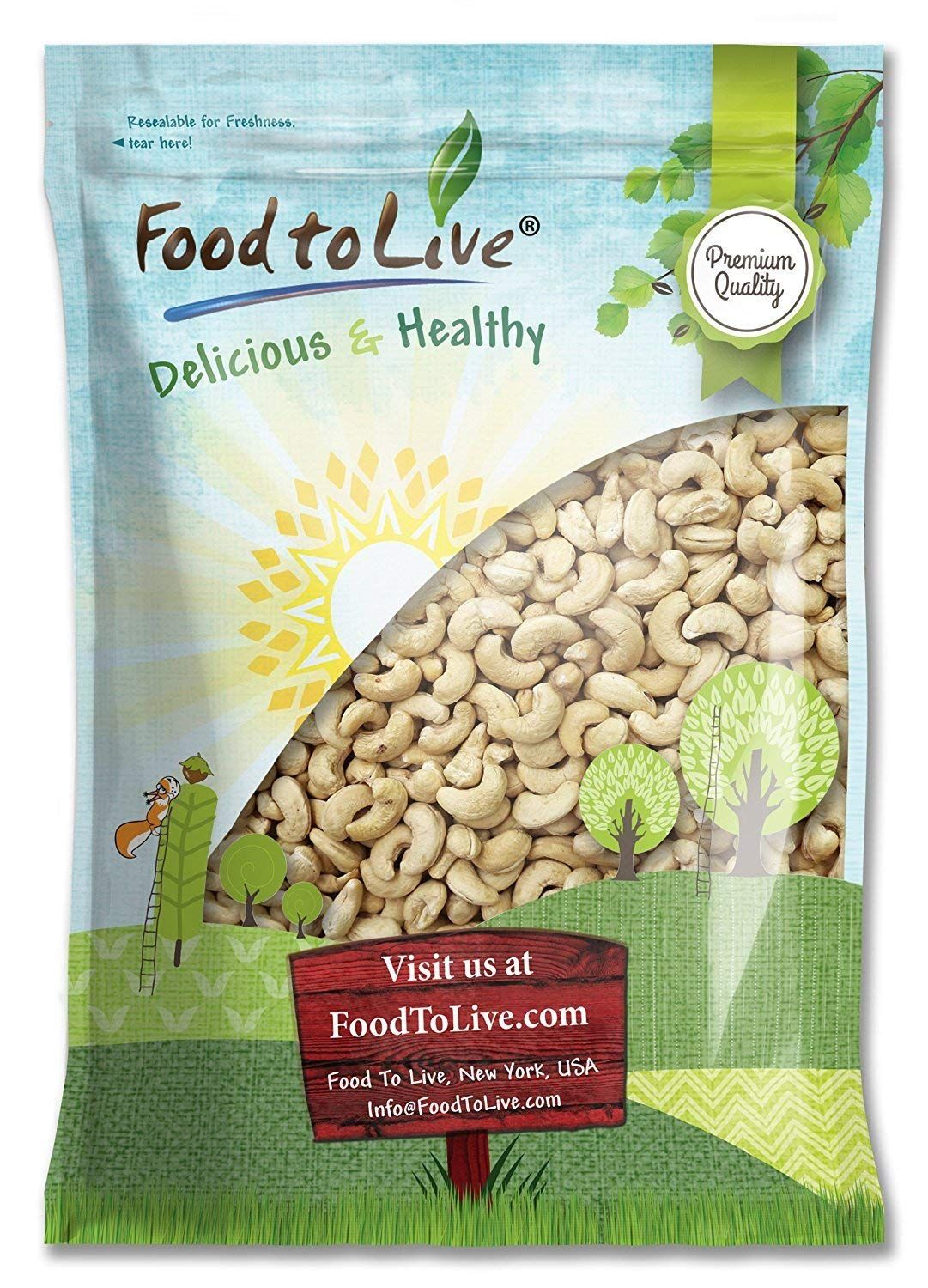 Food to Live - Raw Cashews, 12 Pounds - Deluxe Whole Nuts, Unsalted, Unroasted Fancy Snack, Size W-320, Kosher, Vegan, Bulk, Rich in Magnesium