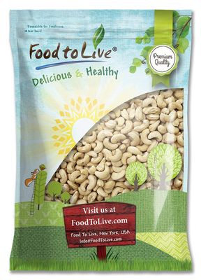 Food to Live - Raw Cashews, 12 Pounds - Deluxe Whole Nuts, Unsalted, Unroasted Fancy Snack, Size W-320, Kosher, Vegan, Bulk, Rich in Magnesium