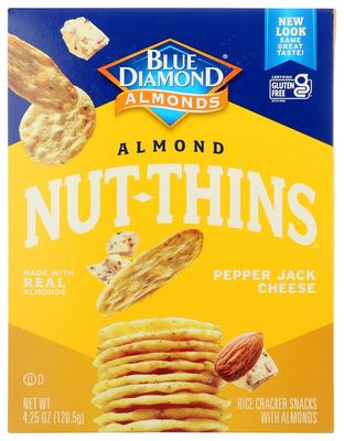 Gluten Free Almond Nut-Thins Cracker Snacks, Pepper Jack Cheese (Pack of 2 - 4.25 Oz. Boxes)