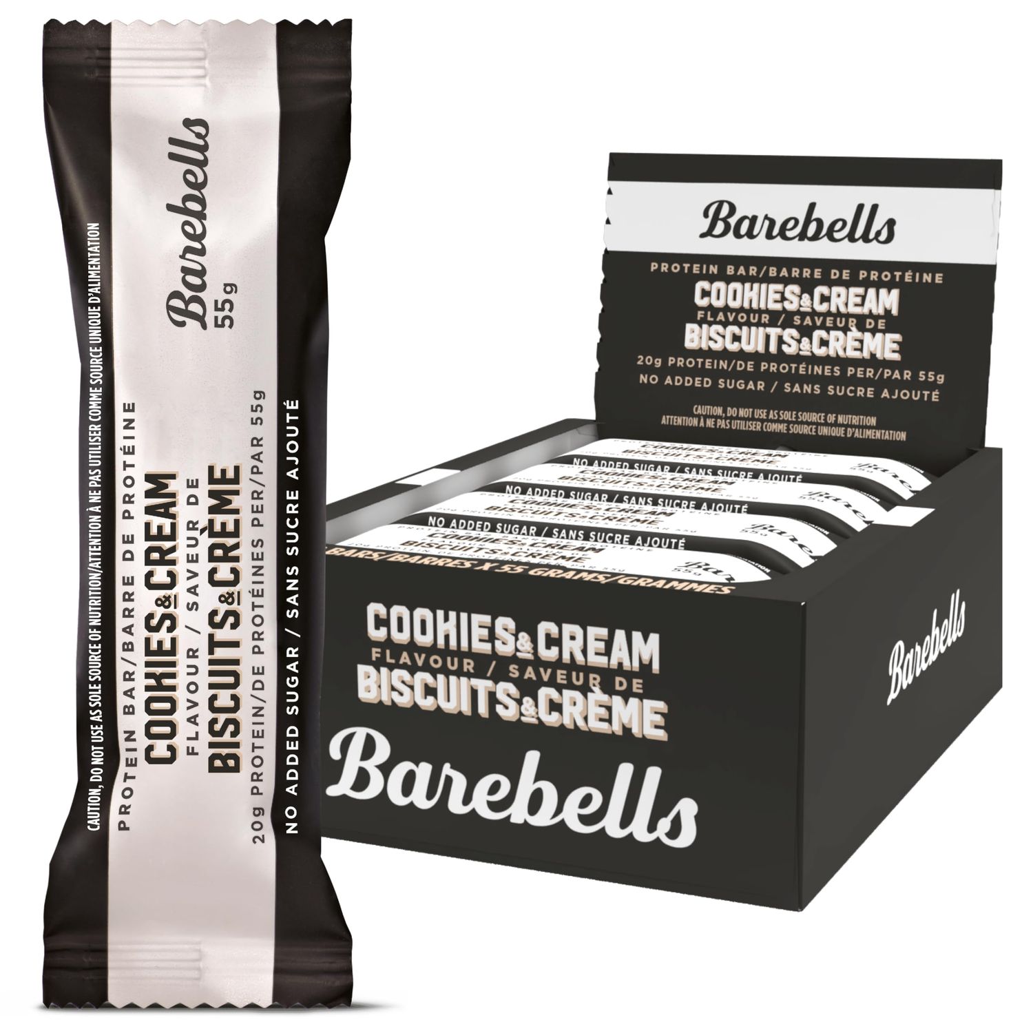 Barebells Protein Bars Cookies &amp; Cream - 12 Count, Pack of 2 - Protein Snacks with 20g of High Protein - Chocolate Protein Bar with 1g of Total Sugars - On The Go Protein Snack &amp; Breakfast Bars