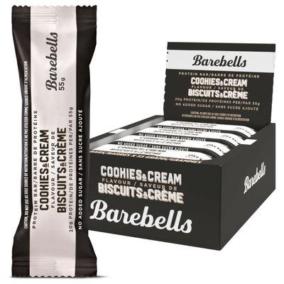 Barebells Protein Bars Cookies &amp; Cream - 12 Count, Pack of 2 - Protein Snacks with 20g of High Protein - Chocolate Protein Bar with 1g of Total Sugars - On The Go Protein Snack &amp; Breakfast Bars