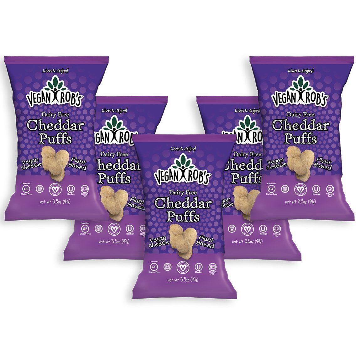 Vegan Rob&#39;s Plant Based Dairy Free Cheddar Puffs Certified Gluten Free Kosher(OU) Kosher 3.5 oz - 5 pack