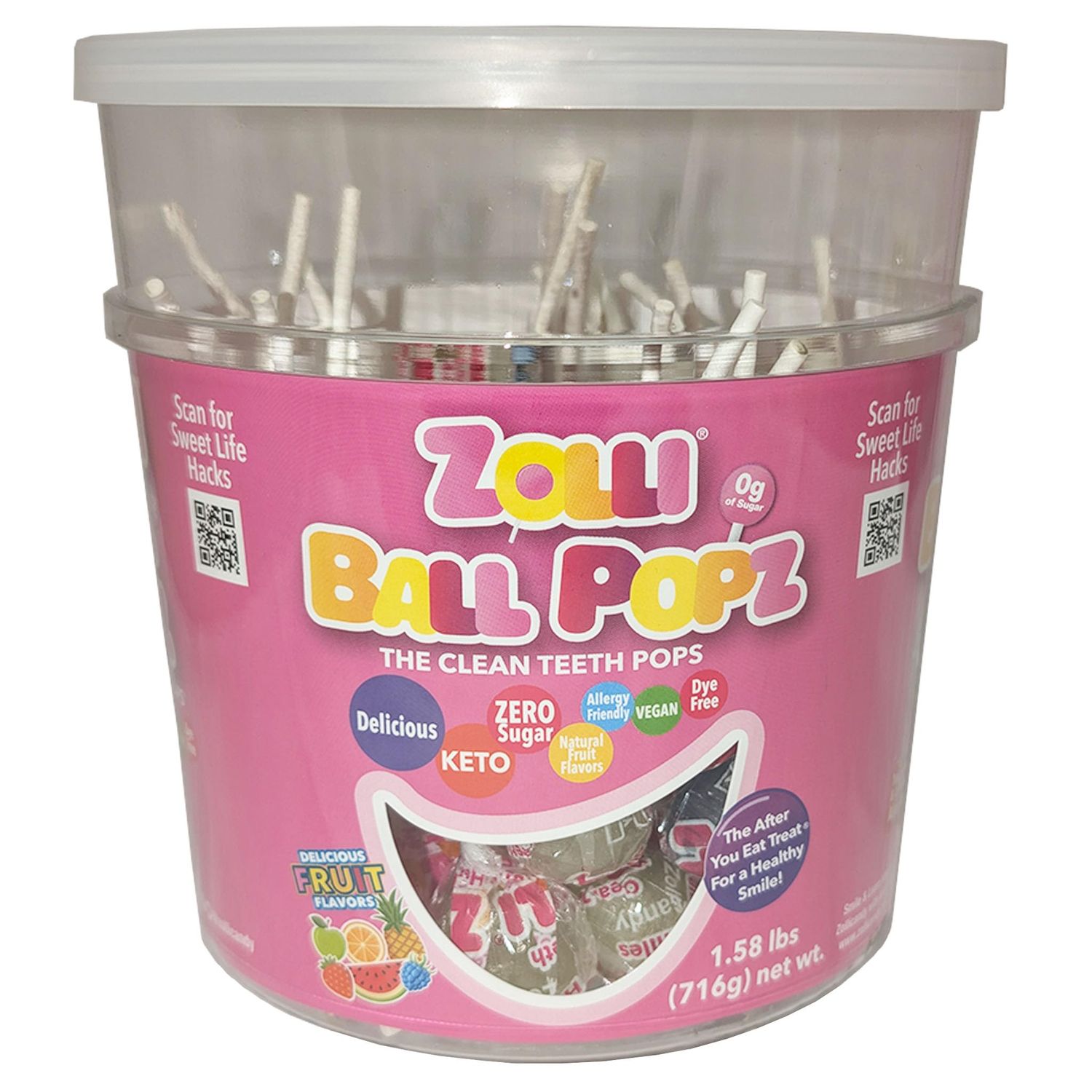 Ball Popz 60ct Tub - Assorted Flavors, Sugar-Free, Dental-Friendly Lollipops for Guilt-Free and Flavorful Snacking