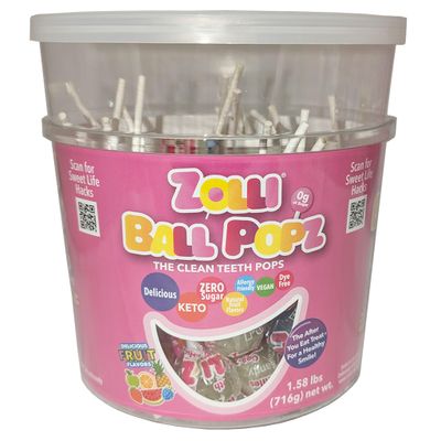 Ball Popz 60ct Tub - Assorted Flavors, Sugar-Free, Dental-Friendly Lollipops for Guilt-Free and Flavorful Snacking