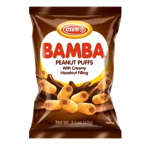 Osem Bamba Hazelnut Cream Peanut Butter Snacks All Natural Corn Puffs, 2.1oz