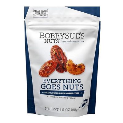 BobbySue&#39;s Nuts Everything Goes Nuts Style, All-Natural Gourmet Savory Nut Mix of Almonds, Cashews, Pecans, 3.5 Ounce