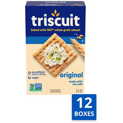 Triscuit Original Whole Grain Wheat Crackers, Vegan Crackers, 12 - 8.5 oz Boxes