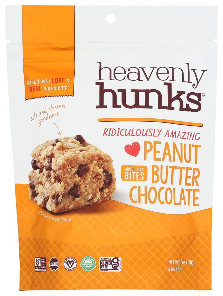 Heavenly Hunks Peanut Butter Chocolate Cookies, Ridiculously Amazing Healthy Snacks, Delicious Gluten Free Snacks with Peanut Butter &amp; Chocolate Chips, Vegan, Dairy-Free &amp; Non-GMO, 6 Oz (6 Pack)