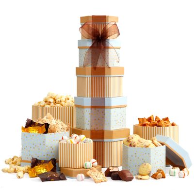 Broadway Basketeers Gourmet Christmas Holiday Food Gift Basket Tower Snack Gifts for Women, Men, Families, College - Appreciation, Thank You, Congratulations, Corporate, Get Well Soon Care Package