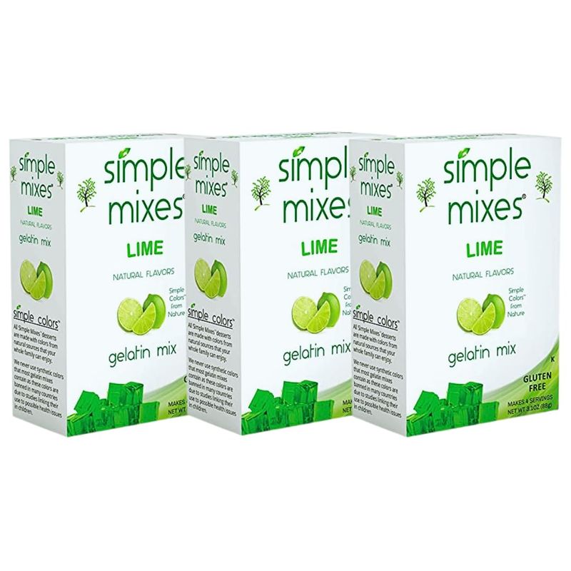 Simple Mixes Natural Gelatin Dessert, Lime, Healthy Snacks, Lactose, Fat &amp; Gluten Free, Kosher, 3.1 Oz Per Package, 3 Count