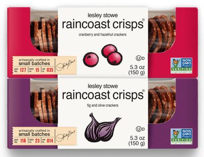 Lesley Stowe Raincoast Crisps Variety Pack - 1 Hazelnut Cranberry Crackers and 1 Fig And Olive Crackers, 5.3 Ounces Each, Measuring Spoon Included