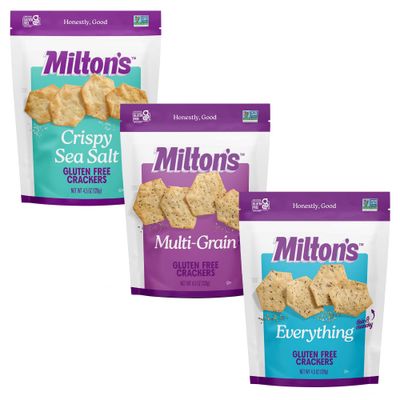 Miltons Gluten Free Crackers Variety Bundle (Crispy Sea Salt, Multi-Grain, Everything) - Baked Crackers, Non-GMO Project Verified, Kosher, Whole Grain, Certified Gluten Free - 4.5 Oz Each, Pack of 3