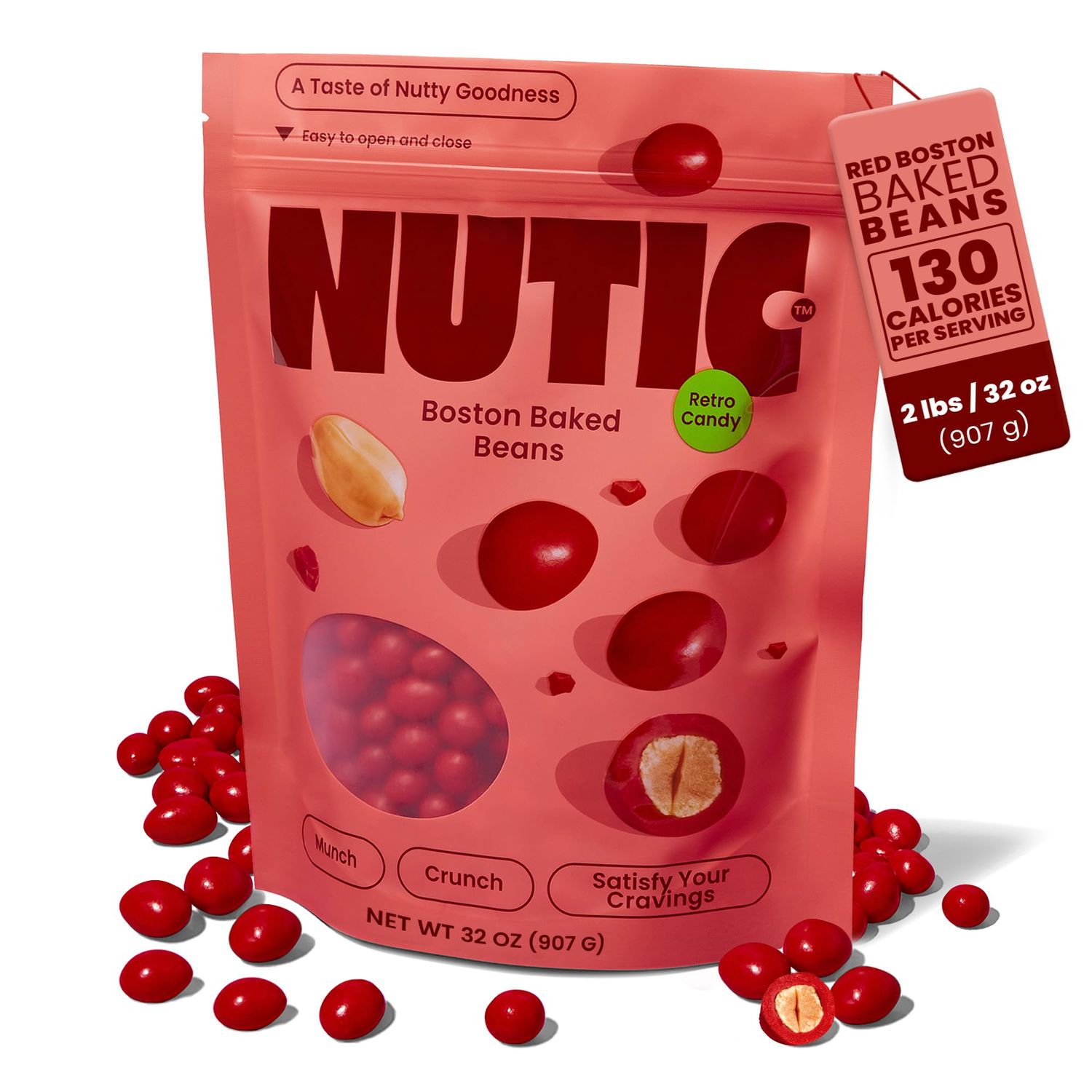 Nutic Boston Baked Beans Candy - 2 Lb | Coated Peanuts in Bulk | Vintage Candy Bar Treats | Ideal Movie Theatre Snacks &amp; Souvenir Gifts | Retro-Covered Peanuts with Old-Fashioned Candy Shell