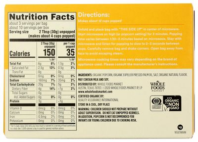 365 by Whole Foods Market, Organic Microwave Popcorn, 10.5 Ounce
