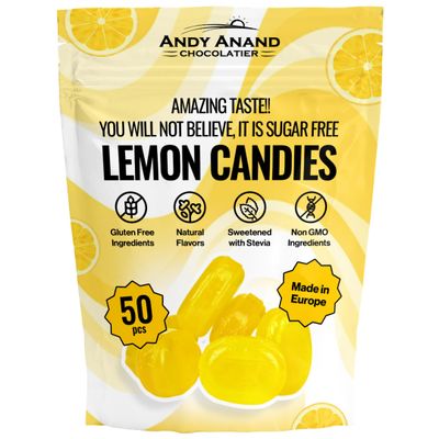 Andy Anand Honey Lemon Candy 50 Pcs, Healthy Hard Candy with Zero Sugar, Low Calorie Snacks, Keto, Vegan, Gluten Free, Sugar Free, Flown from Europe (7 Oz)