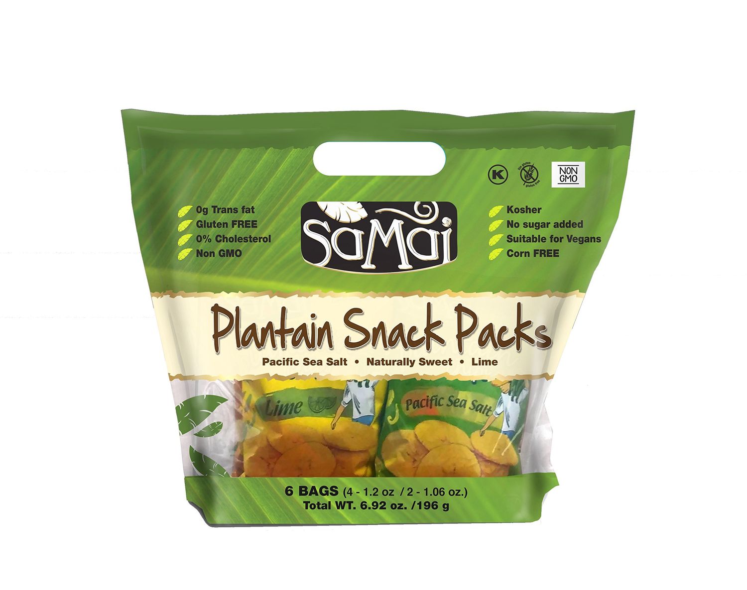 Samai Plantain 3 Flavor Snack Pack, Includes Pacific Sea Salt, Naturally Sweet, and Lime Flavors (6 Count)