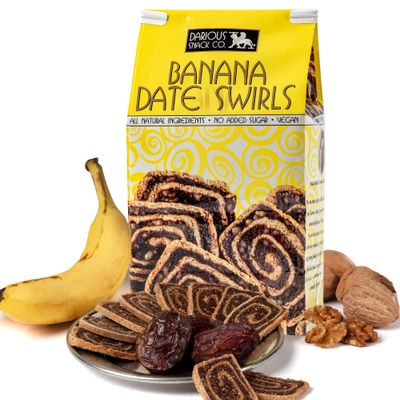 Darious Snack Co. VEGAN and PALEO Banana Date Swirls for Delicious BreakFast, Slightly Sweet and Savory Snacks, All Natural Ingredients, Holiday Food Gifts, 6 oz Bag