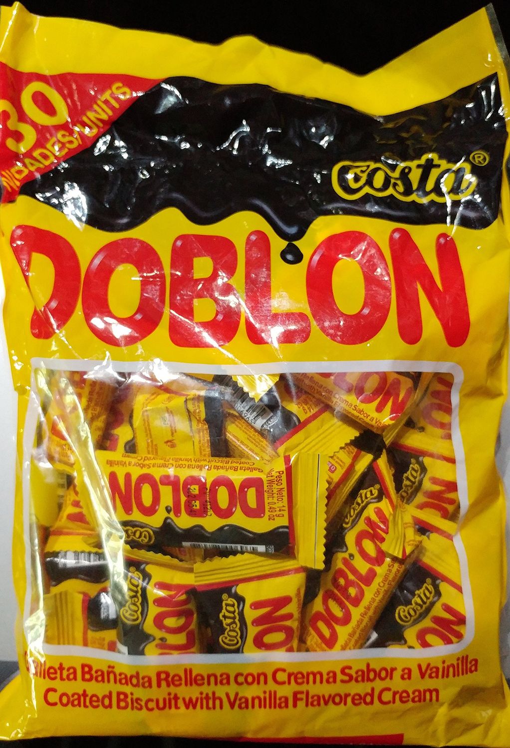 Cosa Doblon Chocolate Coated Biscuit with Vanilla Cream (Bag of 30 Pieces) from Peru