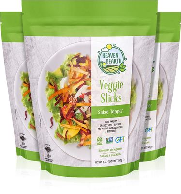 Heaven &amp; Earth, Veggie Sticks, Snack &amp; Salad Topper, 5oz (3 Pack) Resealable Pouch, Gluten Free, Non GMO Verified, Certified Kosher (including Passover)